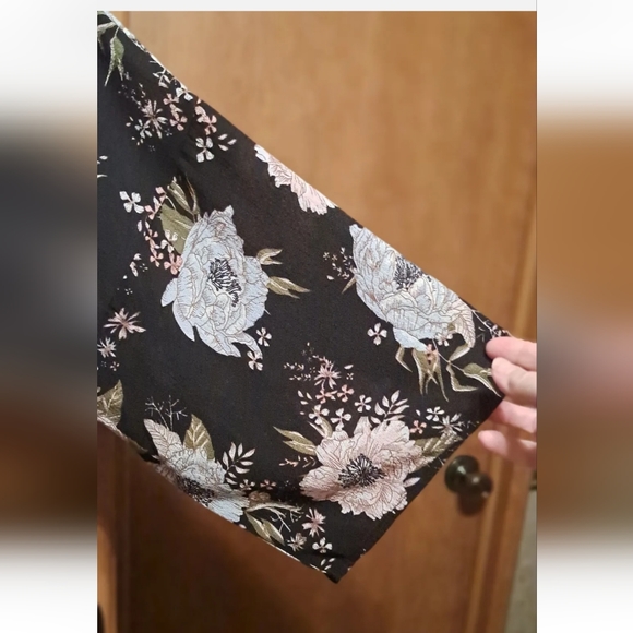 JODIFL Women's Med Black Floral Open Front Boho Kimono Duster Romantic - Picture 3 of 6